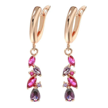 New Fashion Sparkling Dangle 14K Rolled Rose Gold Red Purple AAA Zircon Crystals Earrings - Personality  Jewellery